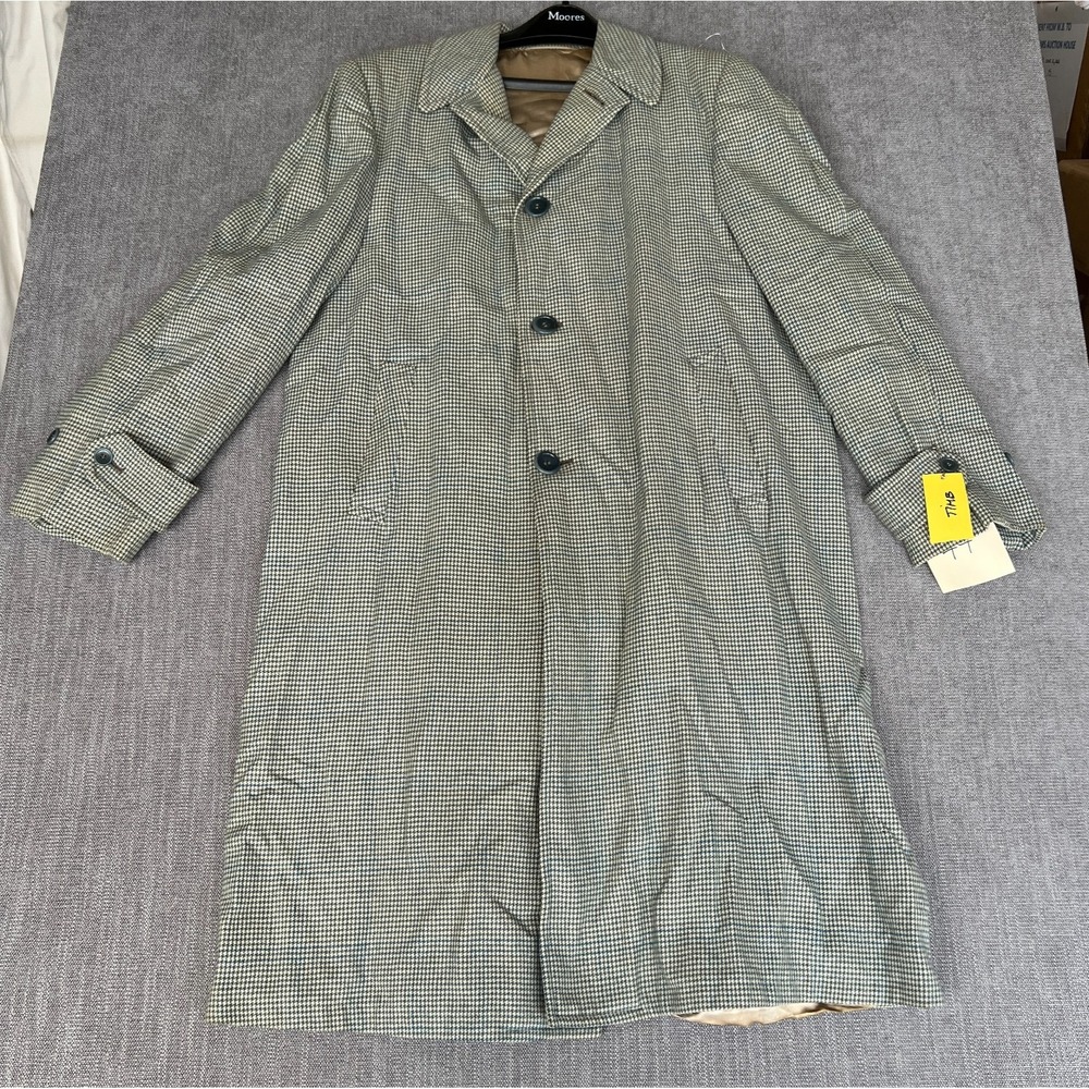 Vintage Chesterfield Overcoat Mens 44 Multi Houndstooth Long Sleeve Button Front
